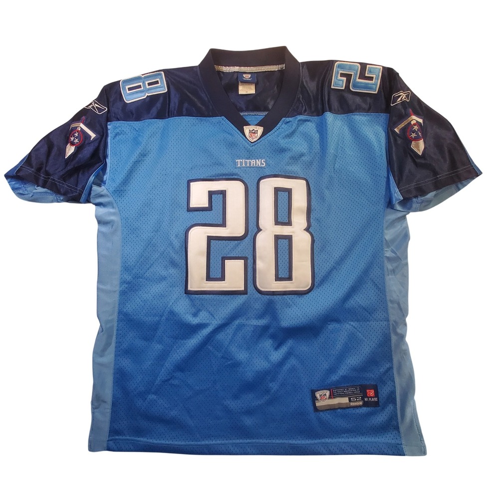 Reebok Tennessee Titans Chris Johnson 28 Jersey Mens 52 Blue On Field